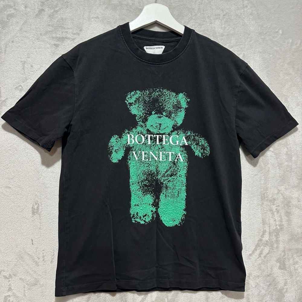 Bottega Veneta Mens Black Green Teddy Bear Graphic Logo T-Shirt Size S Italy